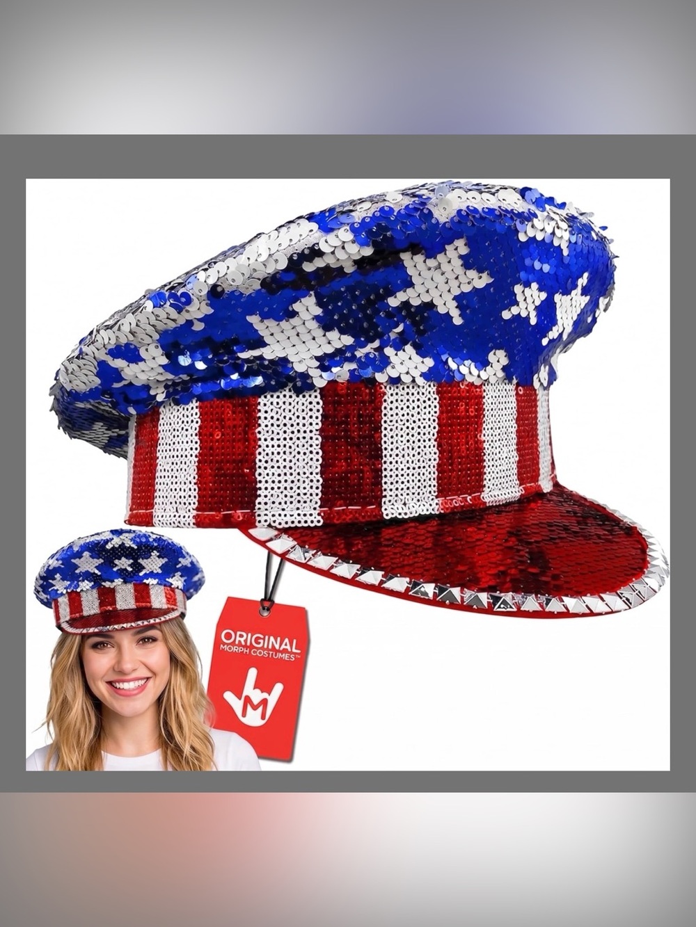 Sequin American Flag Women’s Captain Hat - Red, White & Blue